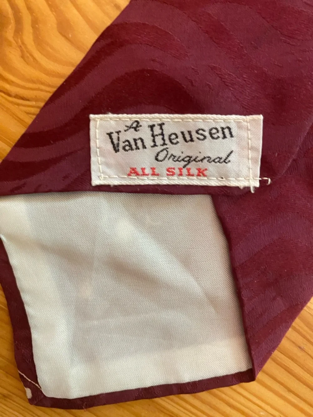 Vintage 1960's Van Heusen Burgundy Tie with Blue and Cream Floral Vine Accents